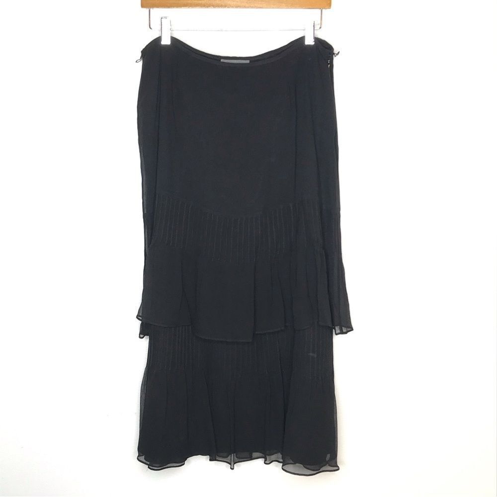 Ann Taylor Womens Black Silk Tiered Maxi Skirt Sz 16